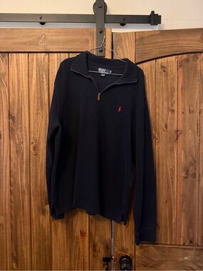 Ralph Lauren Navy Quarter-Zip Sweater with Red Pony